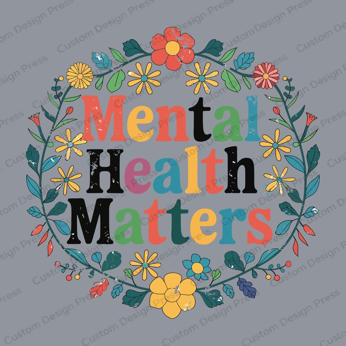 Mental Health Matters Floral Wreath PNG – Digital Download