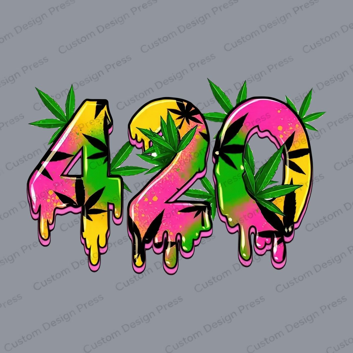 Bright Neon 420 Cannabis Leaves PNG – Digital Download