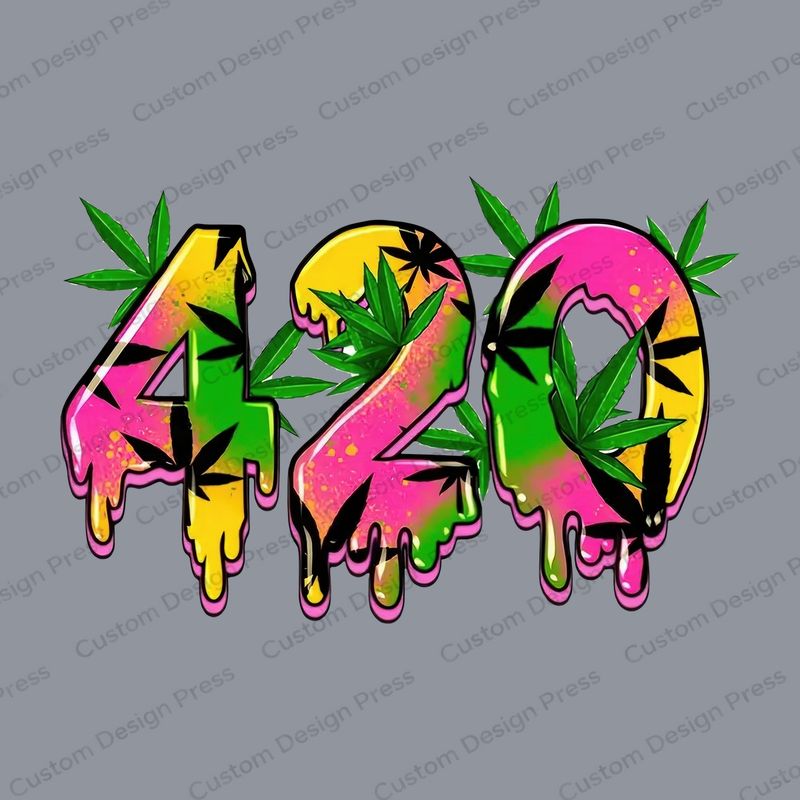 Bright Neon 420 Cannabis Leaves PNG – Digital Download