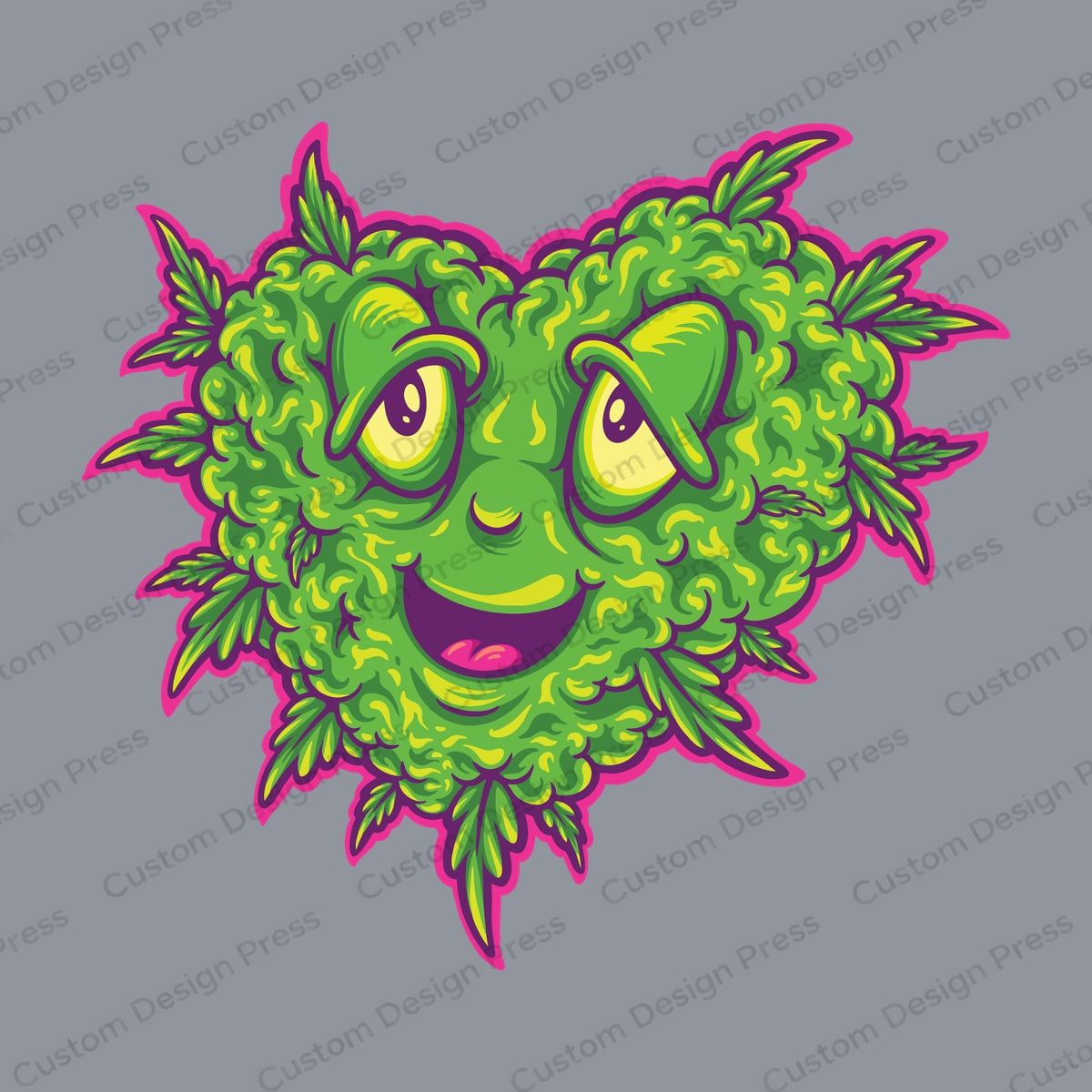 Smiling Cannabis Bud Heart PNG – Digital Download