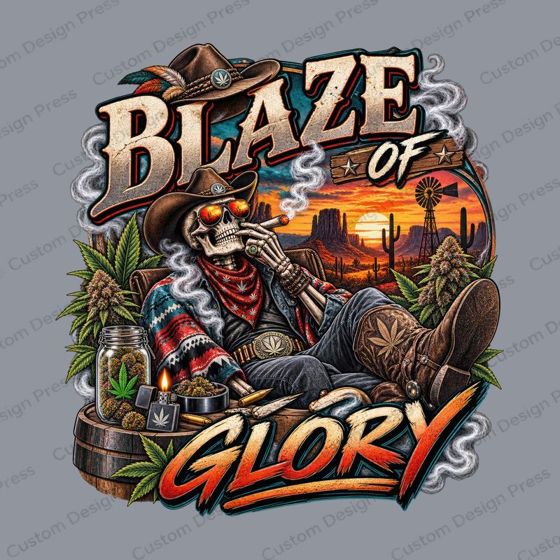 Blaze of Glory Cowboy Skull PNG – Digital Download