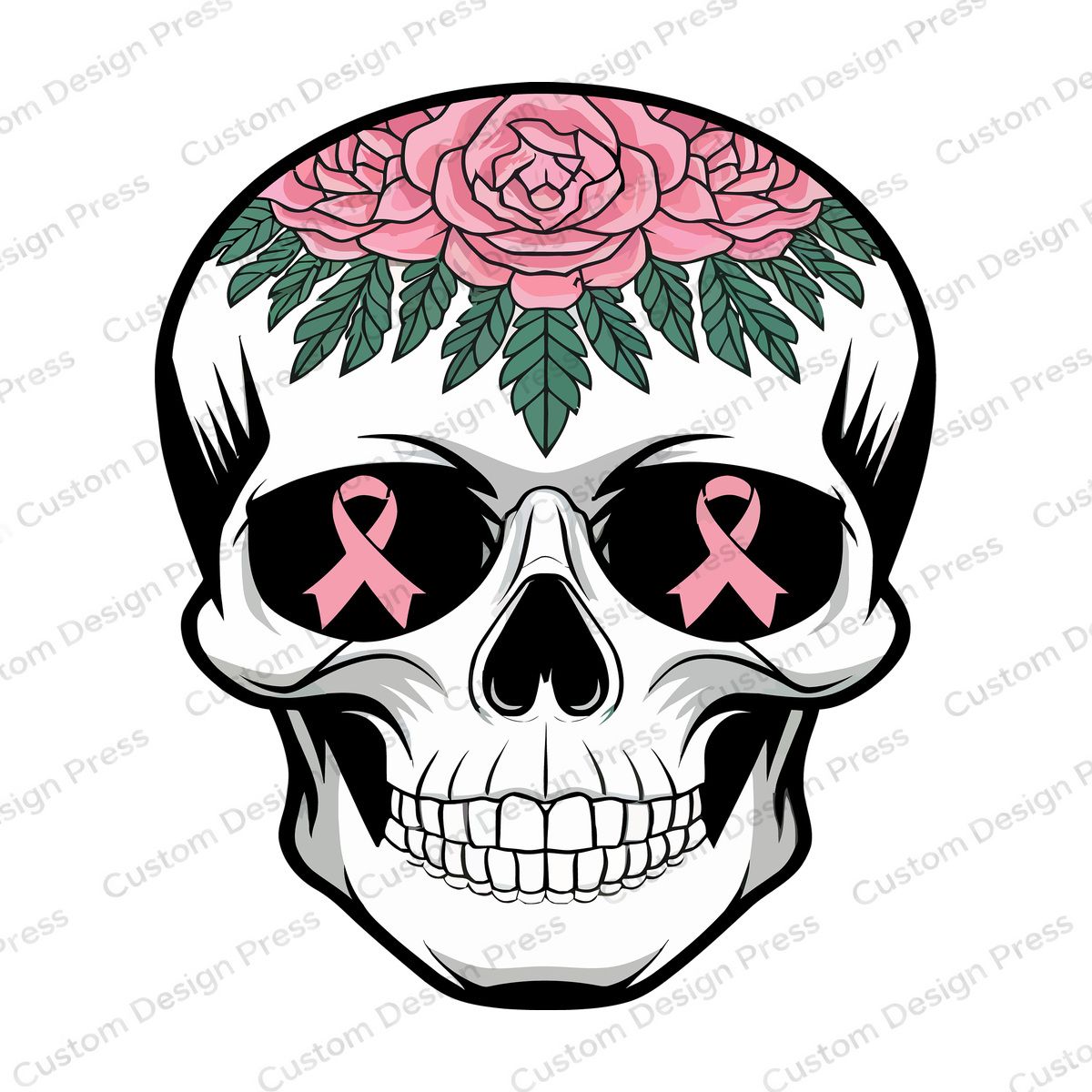 Breast Cancer Awareness Floral Skull PNG – Digital Download