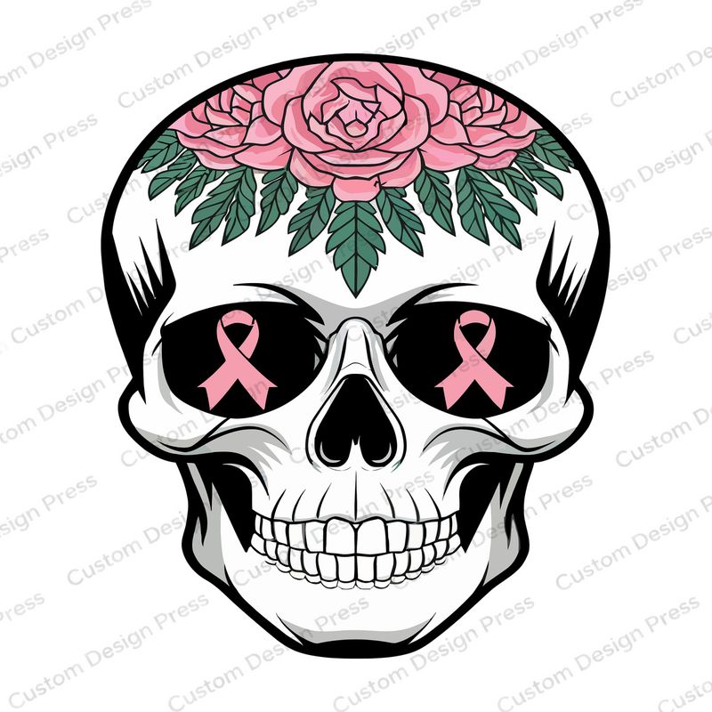 Breast Cancer Awareness Floral Skull PNG – Digital Download