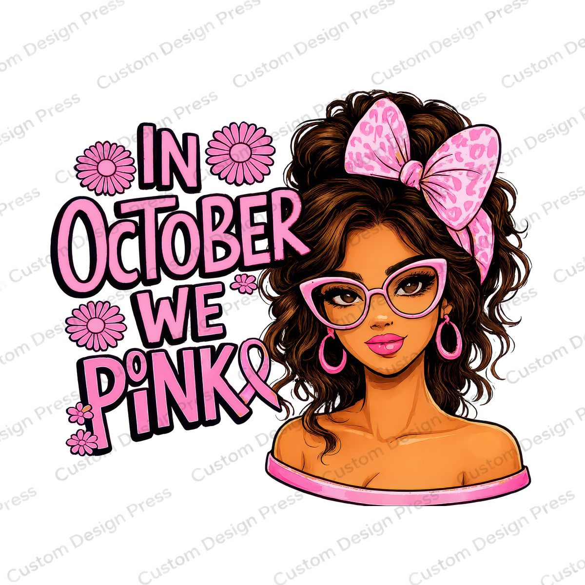 In October We Wear Pink Brunette Woman PNG – Digital Download