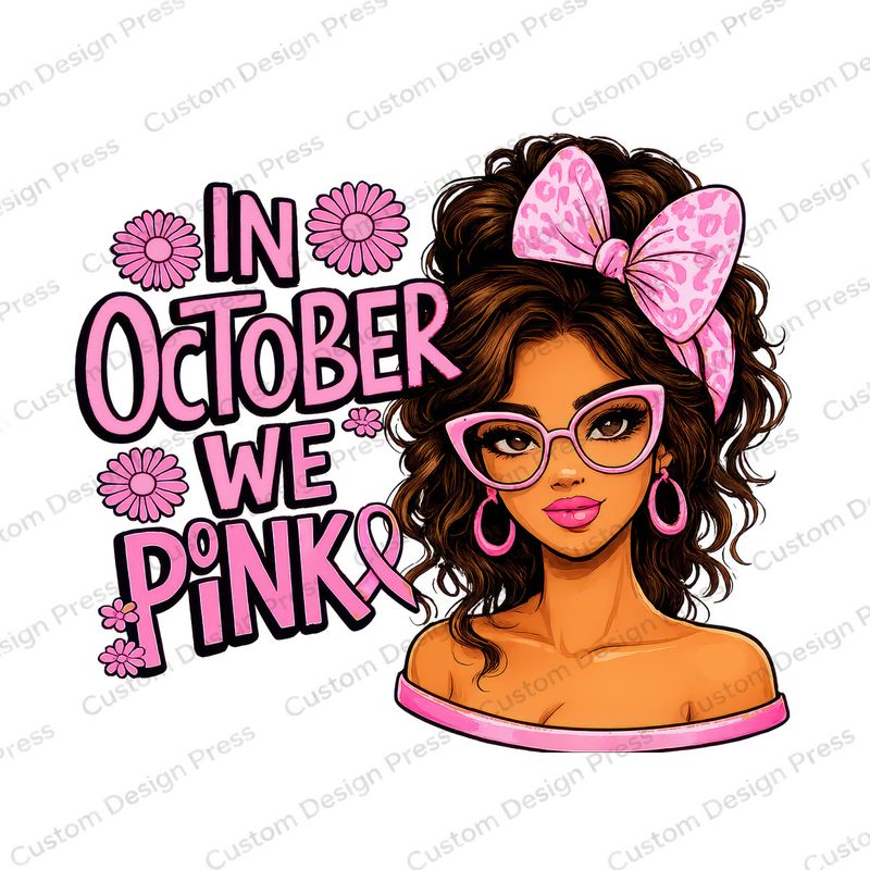 In October We Wear Pink Brunette Woman PNG – Digital Download