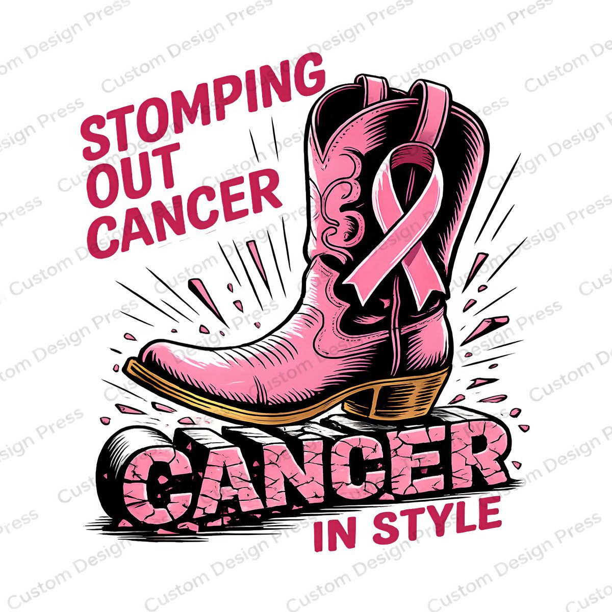 Stomping Out Cancer in Style Pink Boot PNG – Digital Download