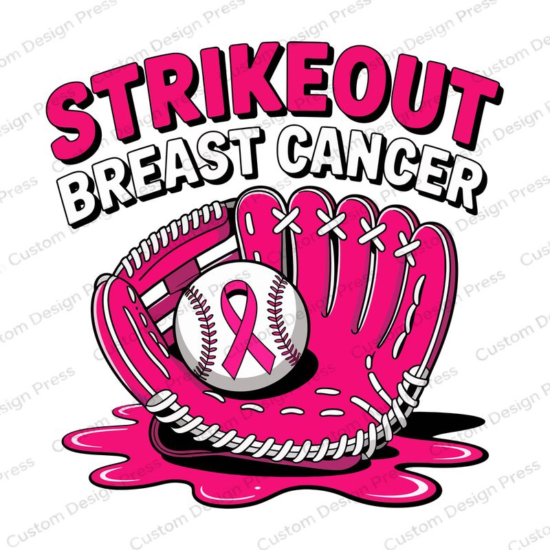 Strike Out Breast Cancer Baseball PNG – Digital Download