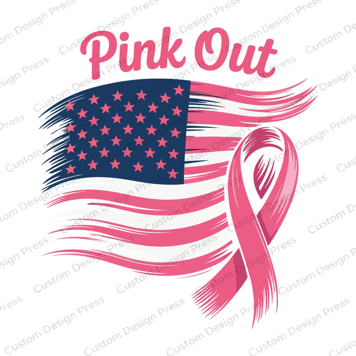 Pink Out Flag and Breast Cancer Ribbon PNG – Digital Download