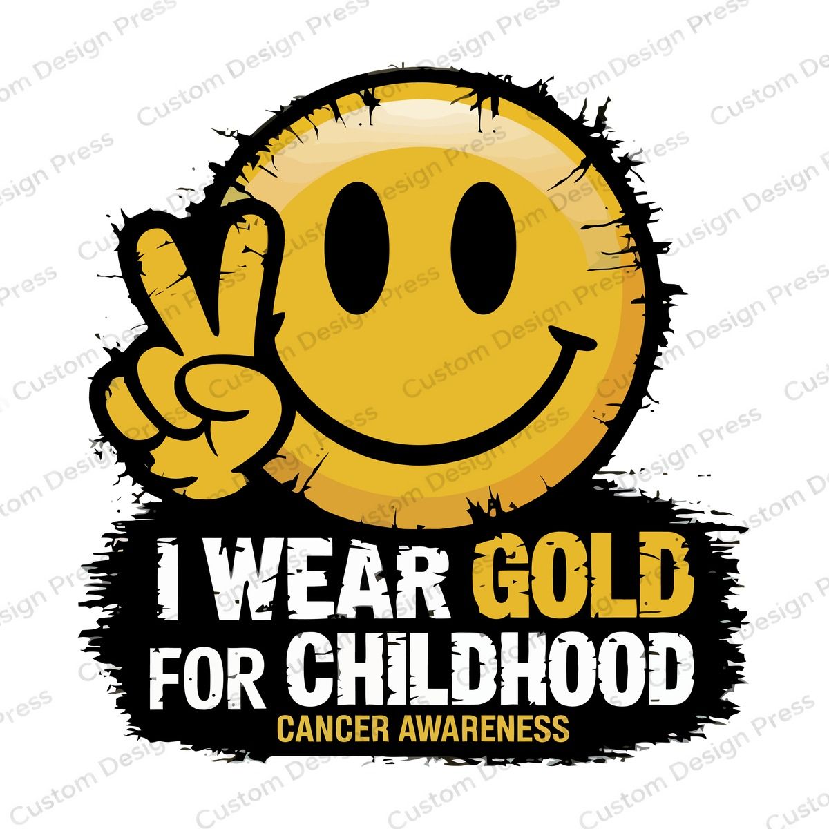 I Wear Gold Childhood Cancer Smiley Face PNG – Digital Download