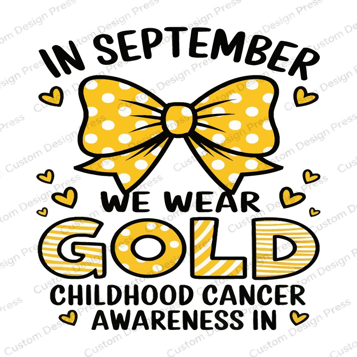 In September We Wear Gold Polka Dot Bow PNG – Digital Download