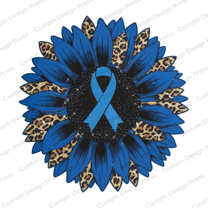 Blue Ribbon Leopard Sunflower Awareness PNG – Digital Download