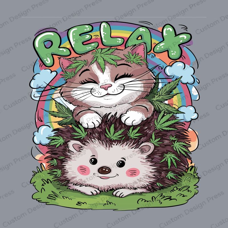 Relax Cat and Hedgehog PNG – Digital Download