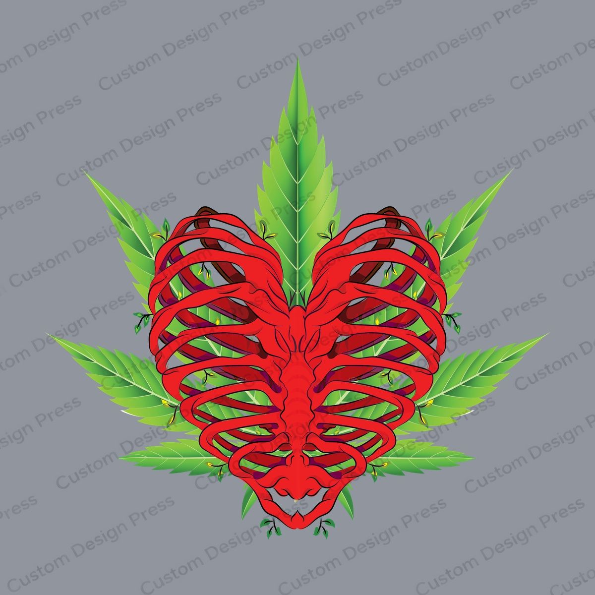 Cannabis Leaf Rib Cage Heart PNG – Digital Download