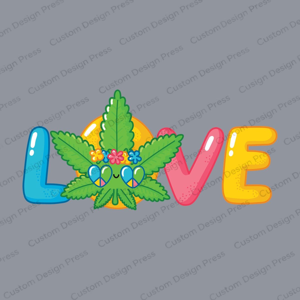 Colorful Love Cannabis Leaf PNG – Digital Download