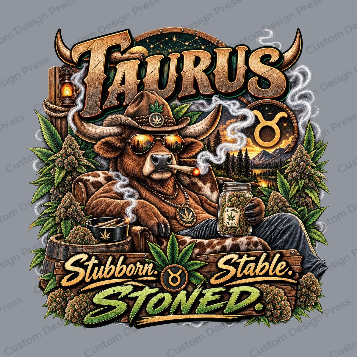 Taurus Stubborn Stable Stoned PNG – Digital Download