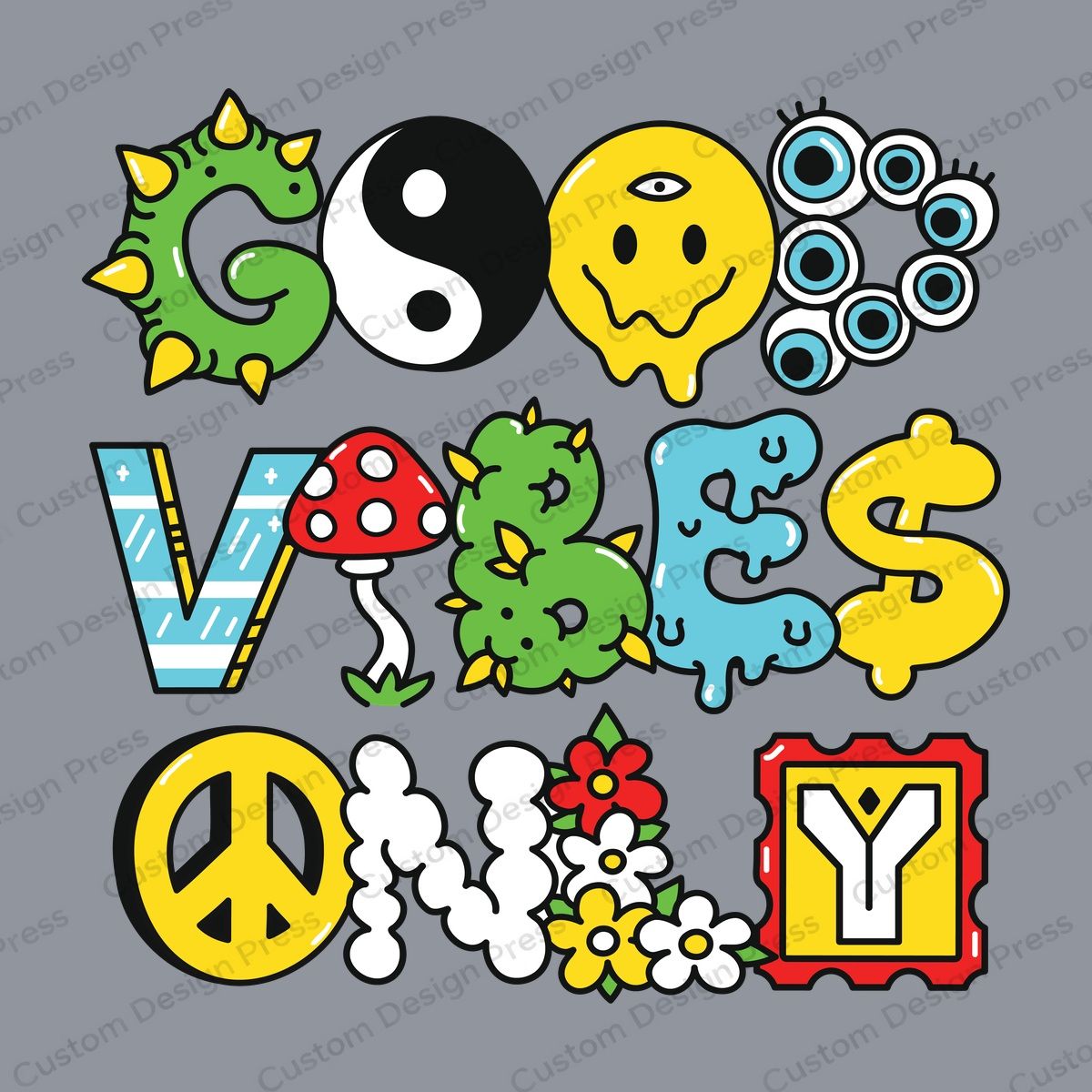 Good Vibes Only Colorful Lettering PNG – Digital Download
