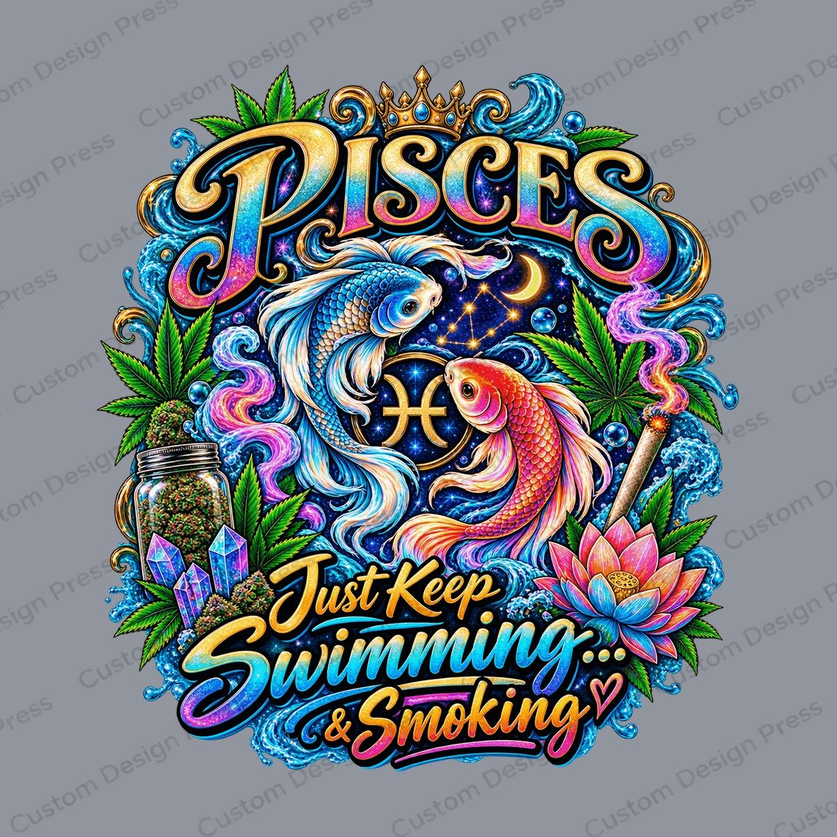 Pisces Swimming and Smoking PNG – Digital Download