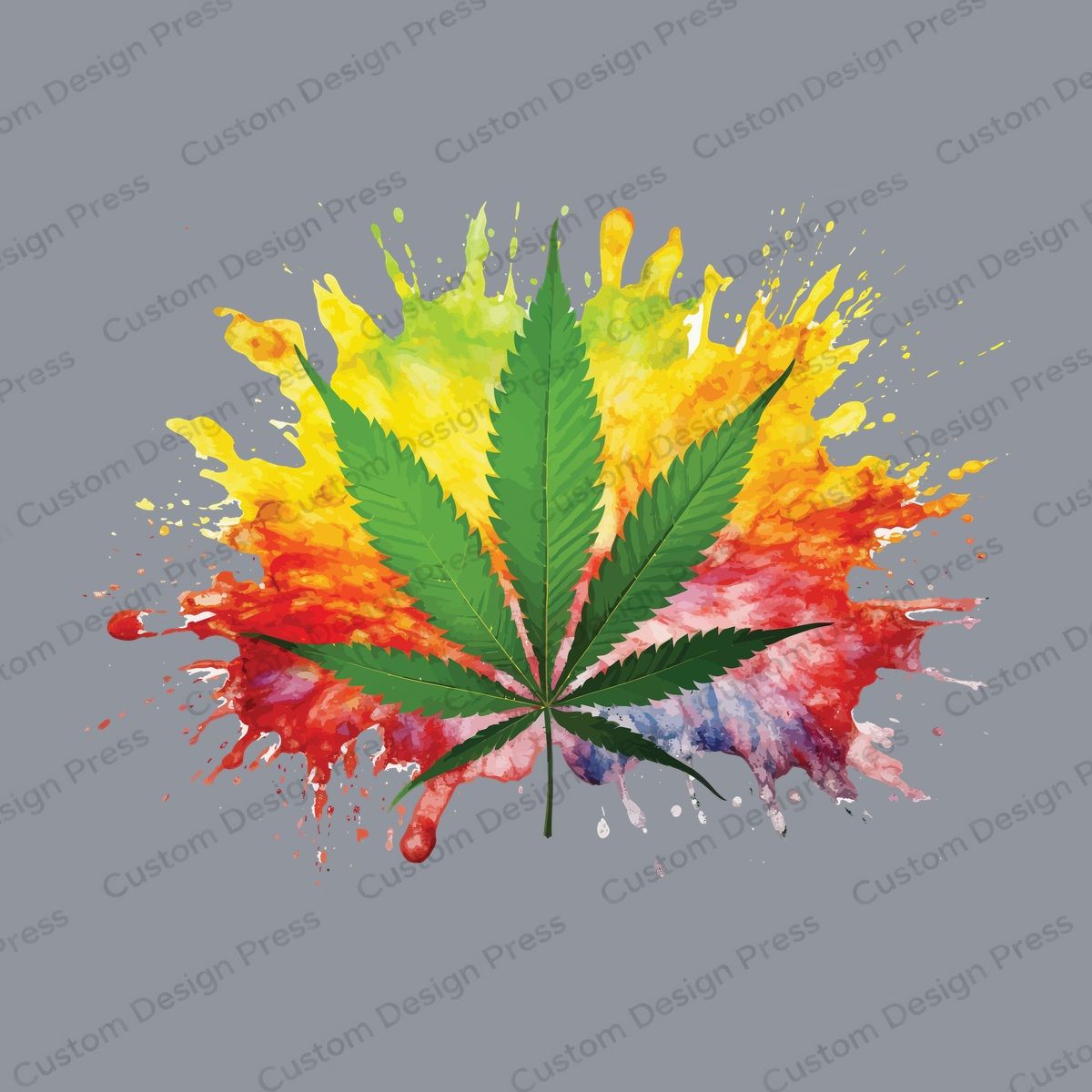 Rainbow Splash Cannabis Leaf PNG – Digital Download