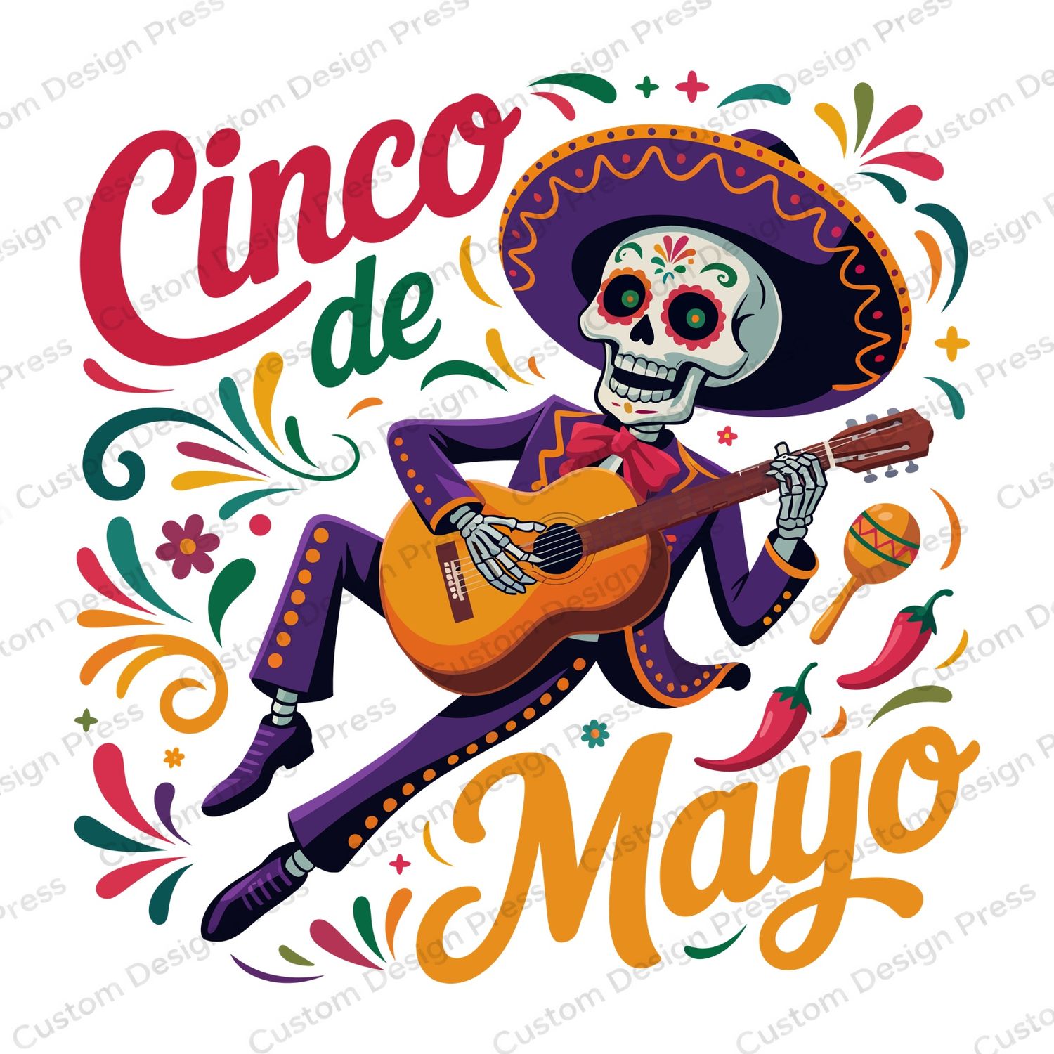 Cinco de Mayo Skeleton Guitarist PNG – Digital Download