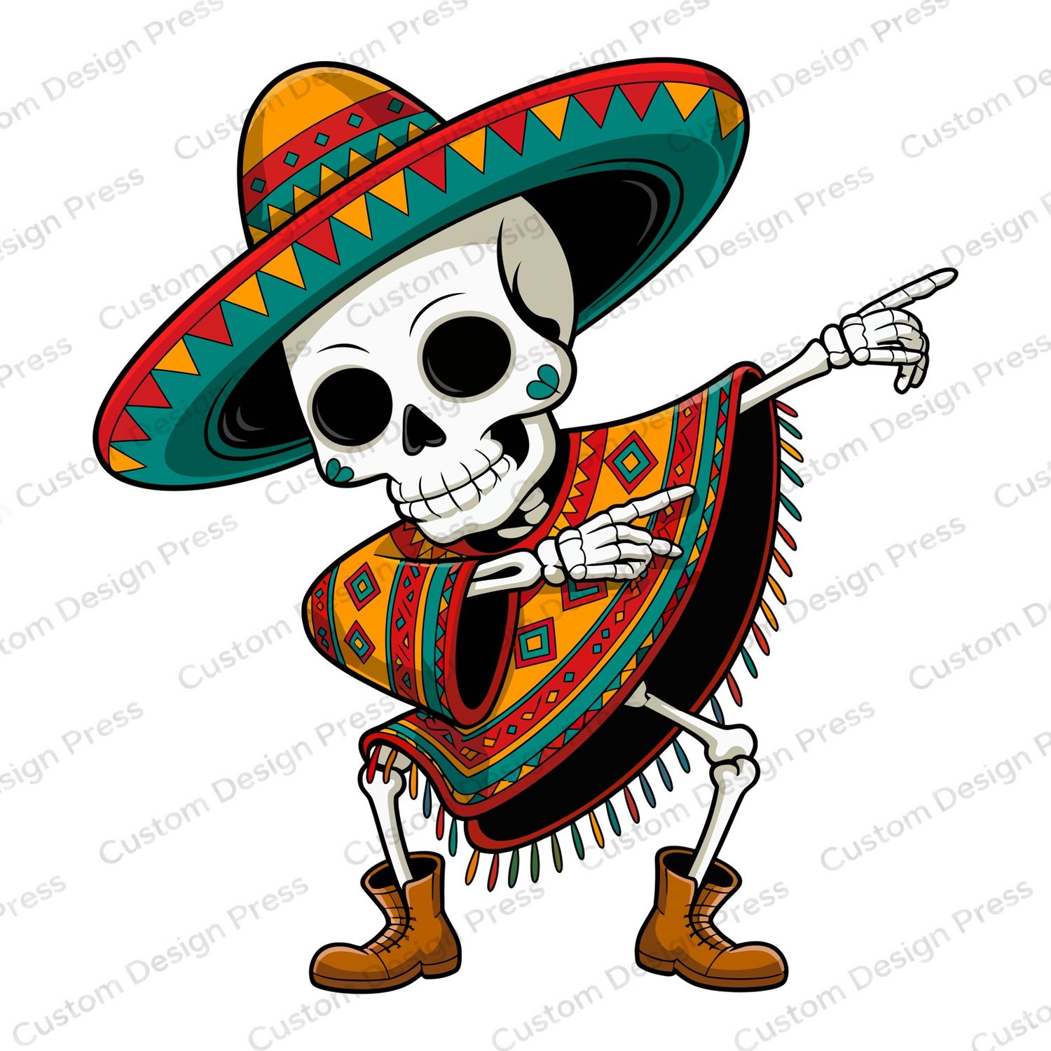 Cinco de Mayo Dabbing Skeleton PNG – Digital Download