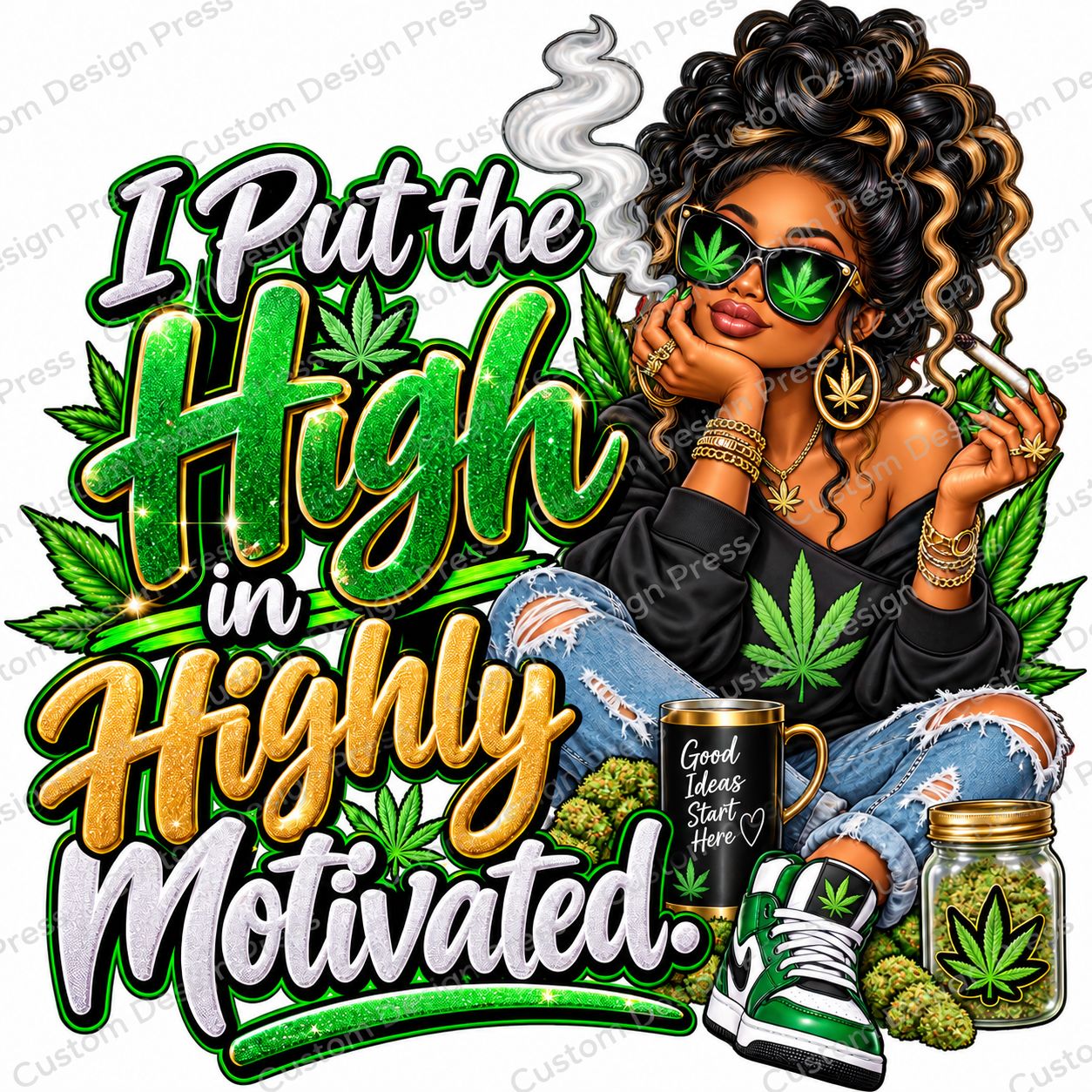 I Put the High in Highly Motivated Cannabis Girl PNG