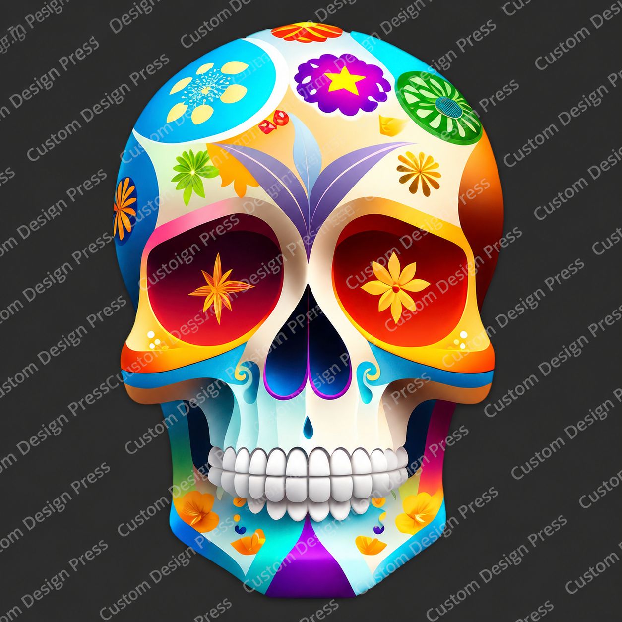 Rainbow Floral Sugar Skull PNG – Digital Download