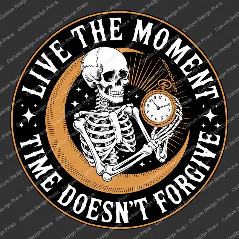 Live the Moment Skeleton Clock PNG – Digital Download