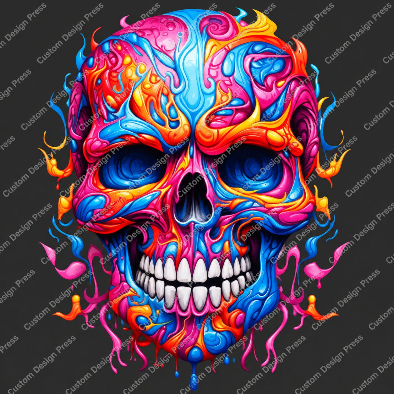 Neon Flame Skull PNG – Digital Download