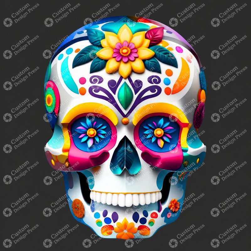 Colorful Floral Sugar Skull PNG – Digital Download