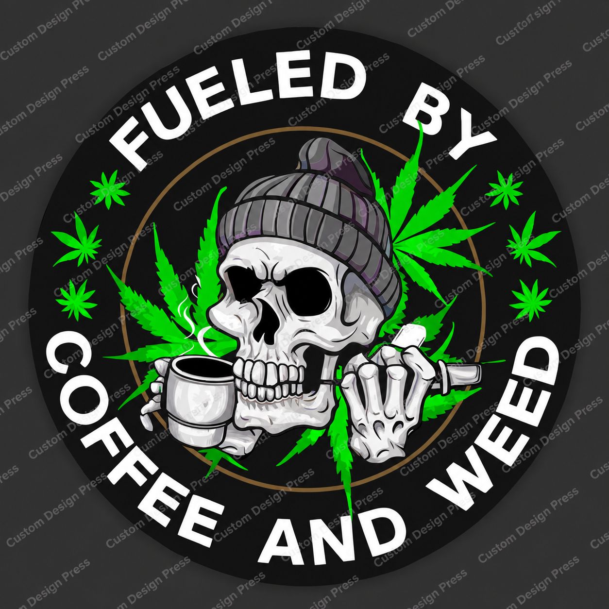 Fueled by Coffee and Weed Skull PNG – Digital Download
