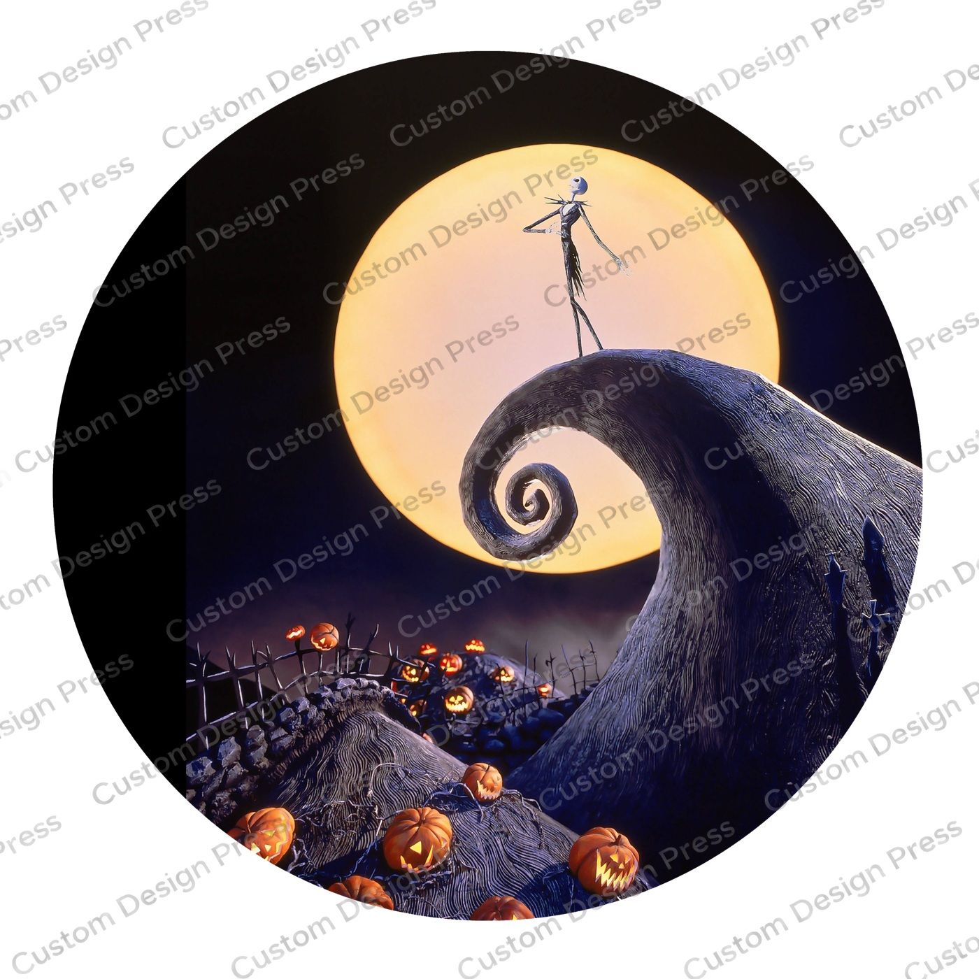 Jack Skellington Moonlit Hill Halloween Wreath Center Round