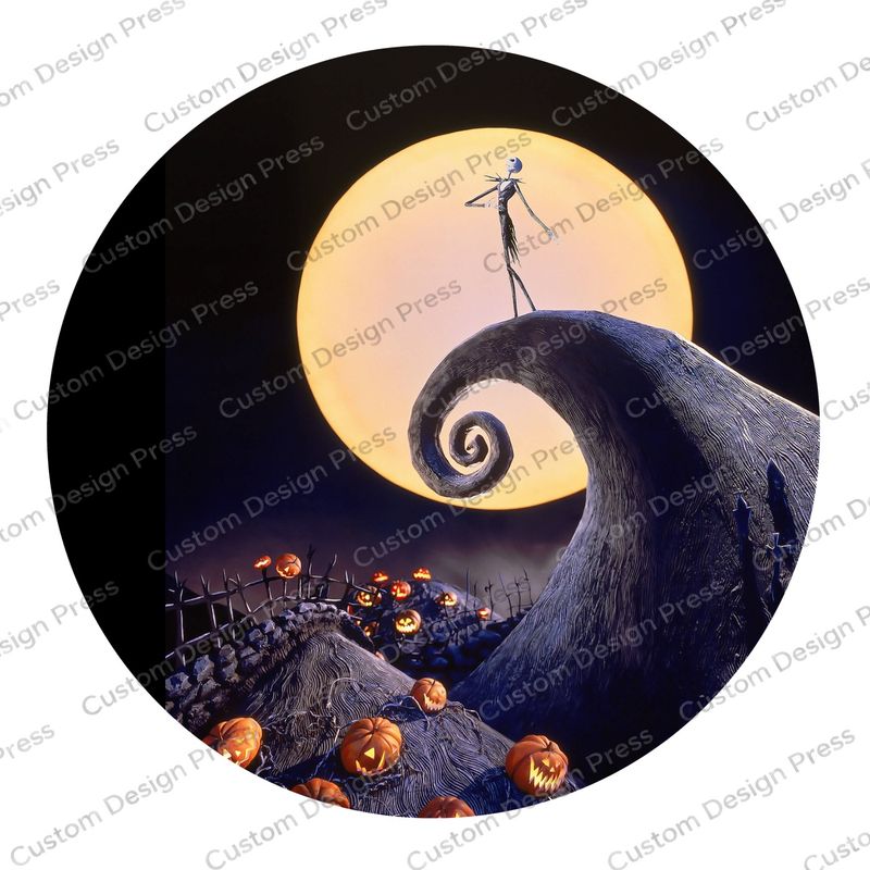 Jack Skellington Moonlit Hill Halloween Wreath Center Round