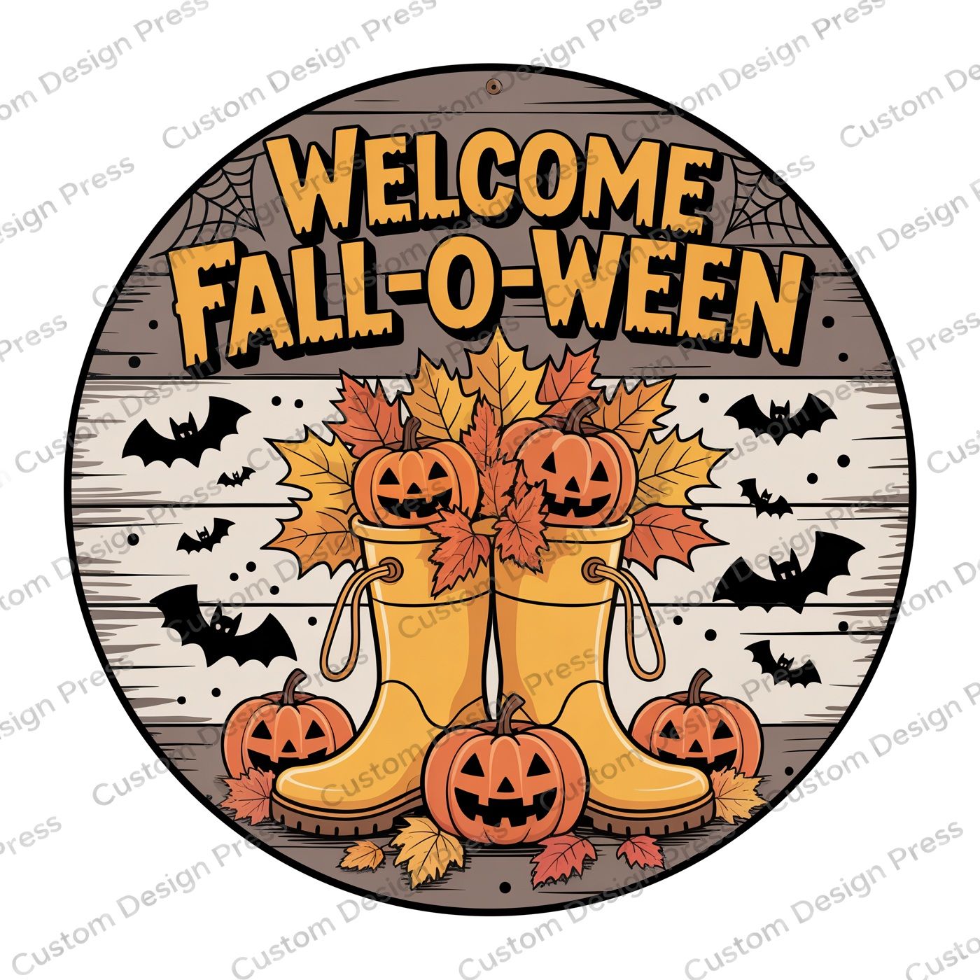 Welcome Fall-O-Ween Boots Halloween Wreath Center Round