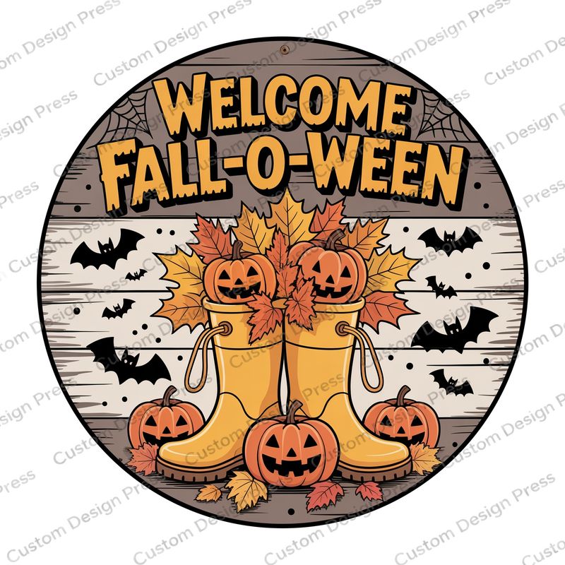 Welcome Fall-O-Ween Boots Halloween Wreath Center Round