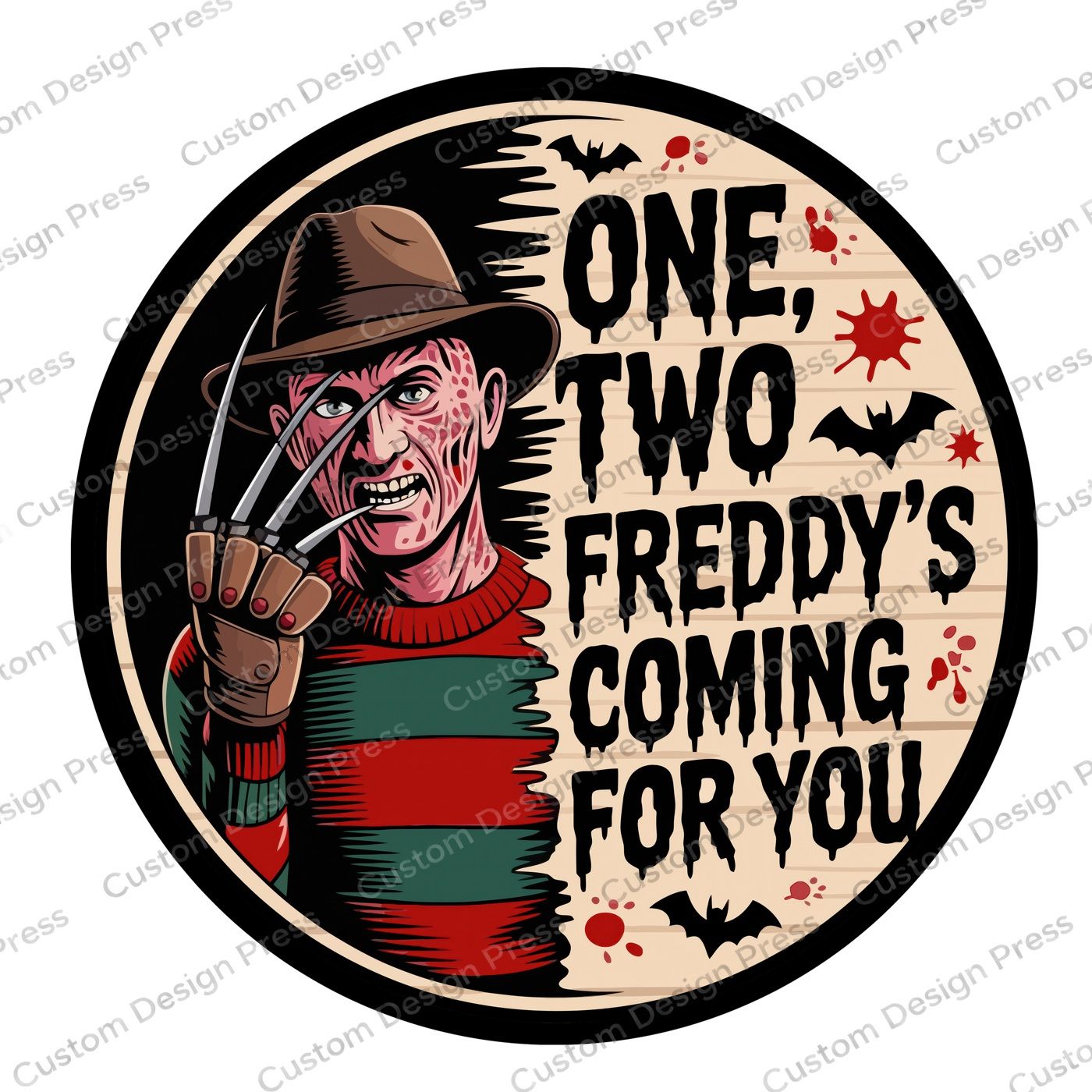 One Two Freddy’s Coming for You Halloween Wreath Center Round