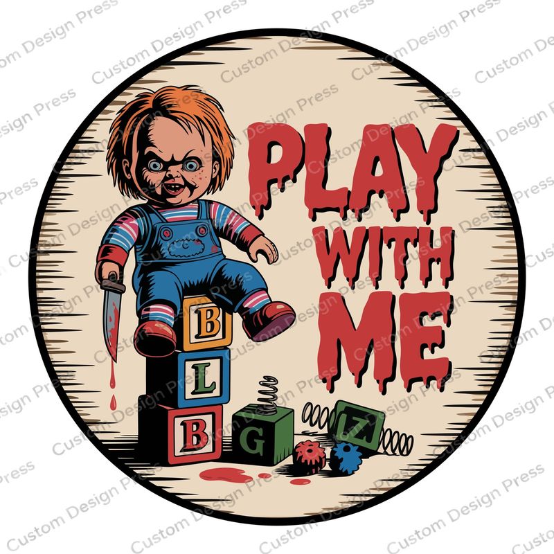 Play With Me Chucky Halloween Wreath Center Round