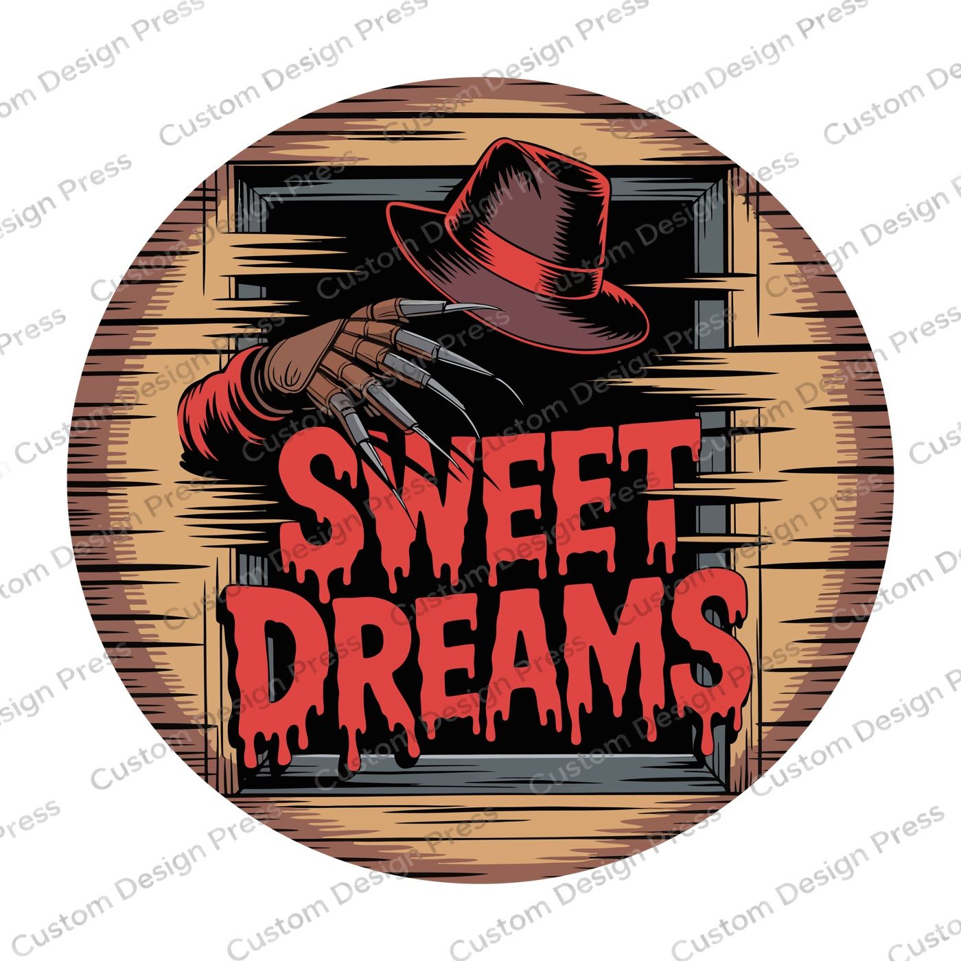 Sweet Dreams Freddy Halloween Wreath Center Round