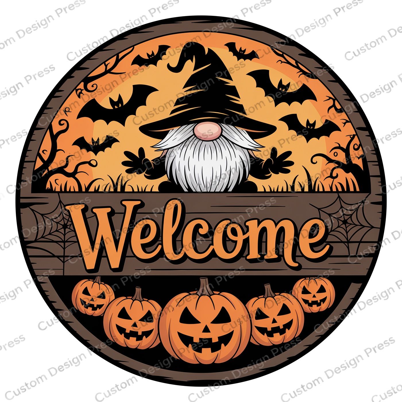 Welcome Halloween Gnome Halloween Wreath Center Round