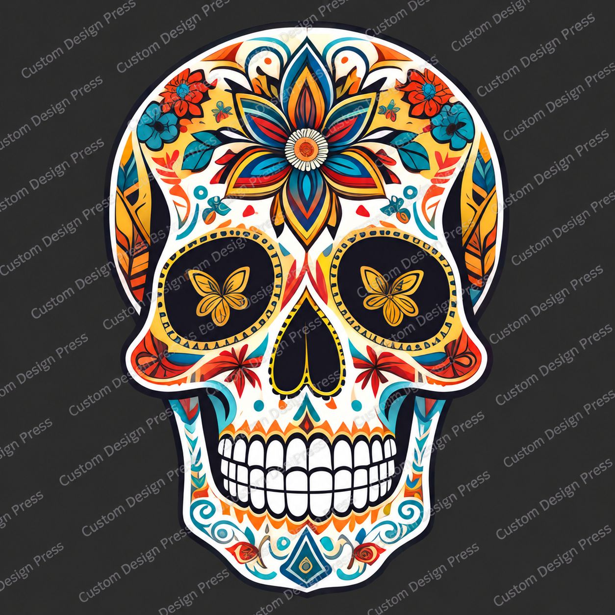 Ornate Floral Butterfly Sugar Skull PNG – Digital Download