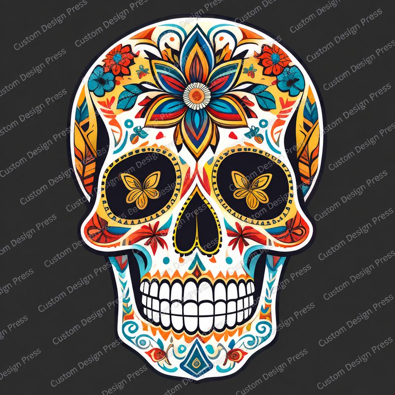 Ornate Floral Butterfly Sugar Skull PNG – Digital Download