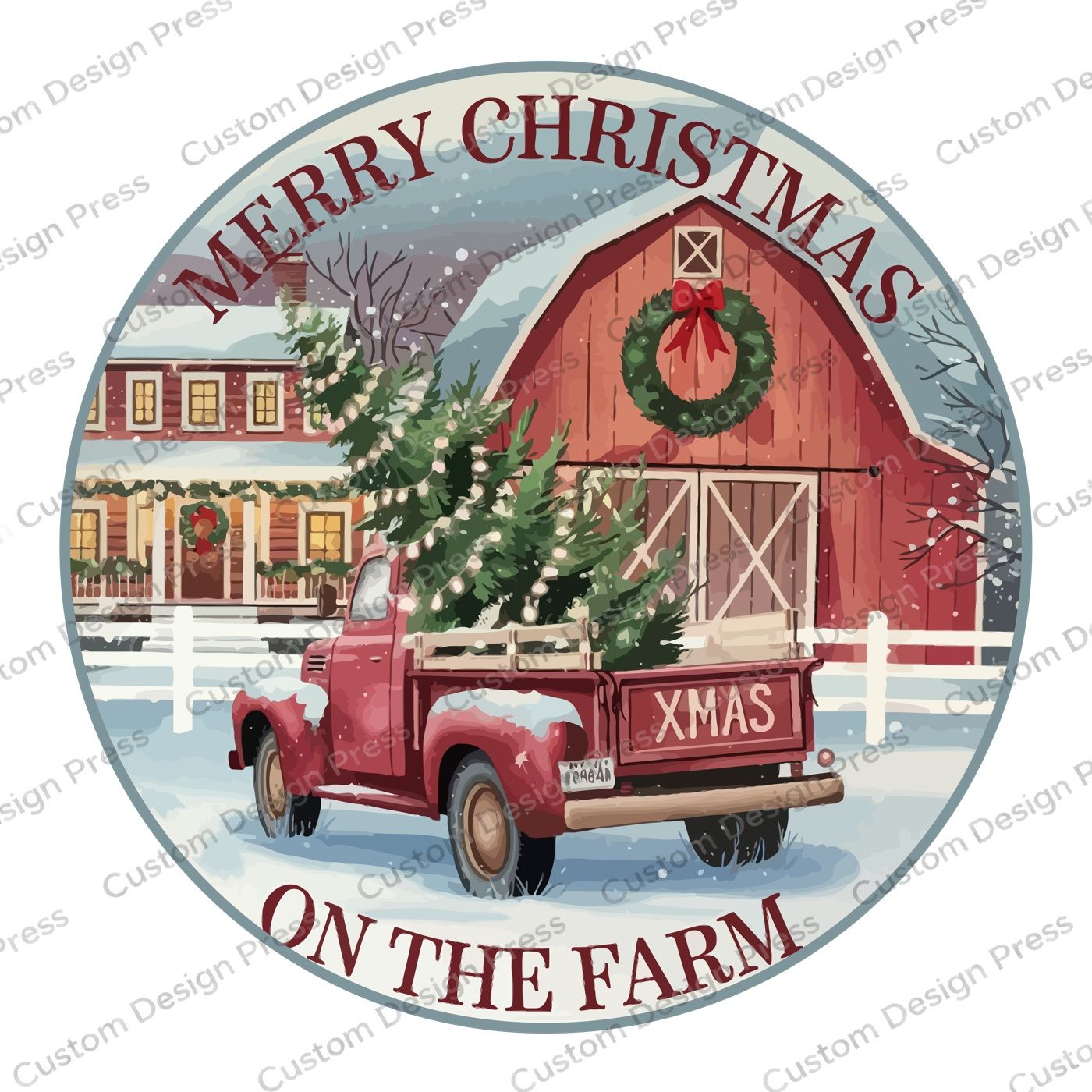 Merry Christmas on the Farm Wreath Center Round