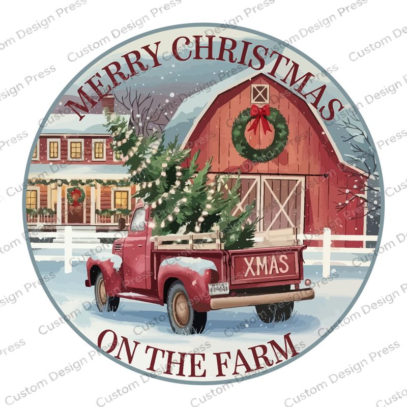 Merry Christmas on the Farm Wreath Center Round