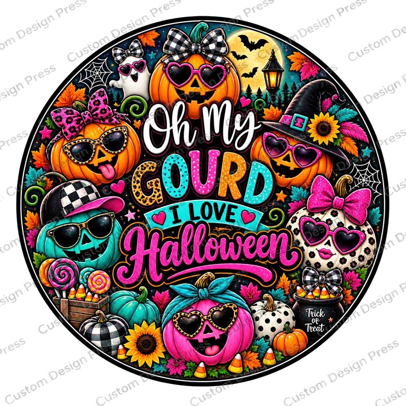 Oh My Gourd I Love Halloween Wreath Center Round