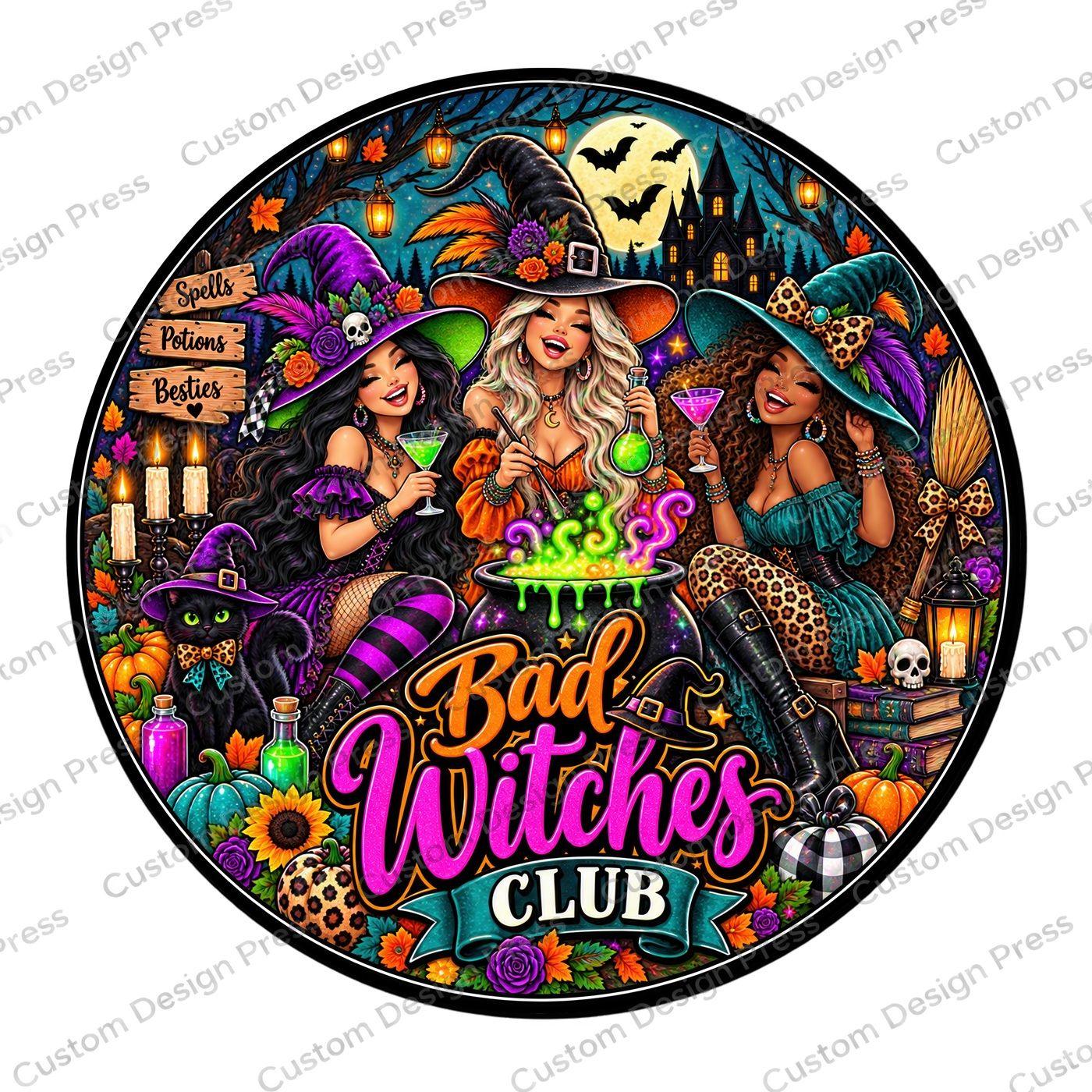 Bad Witches Club Wreath Center Round