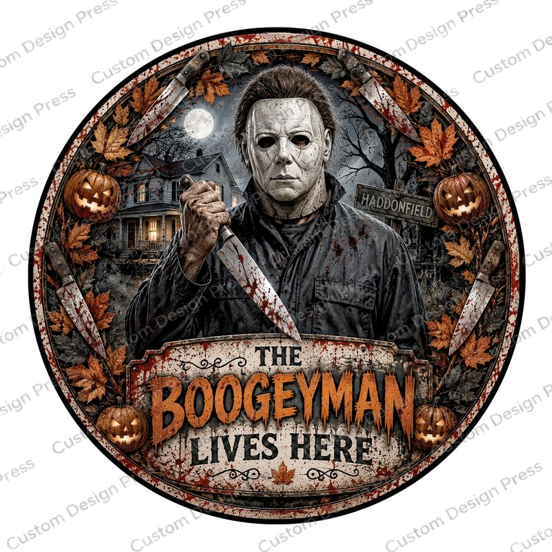 The Boogeyman Lives Here Wreath Center Round