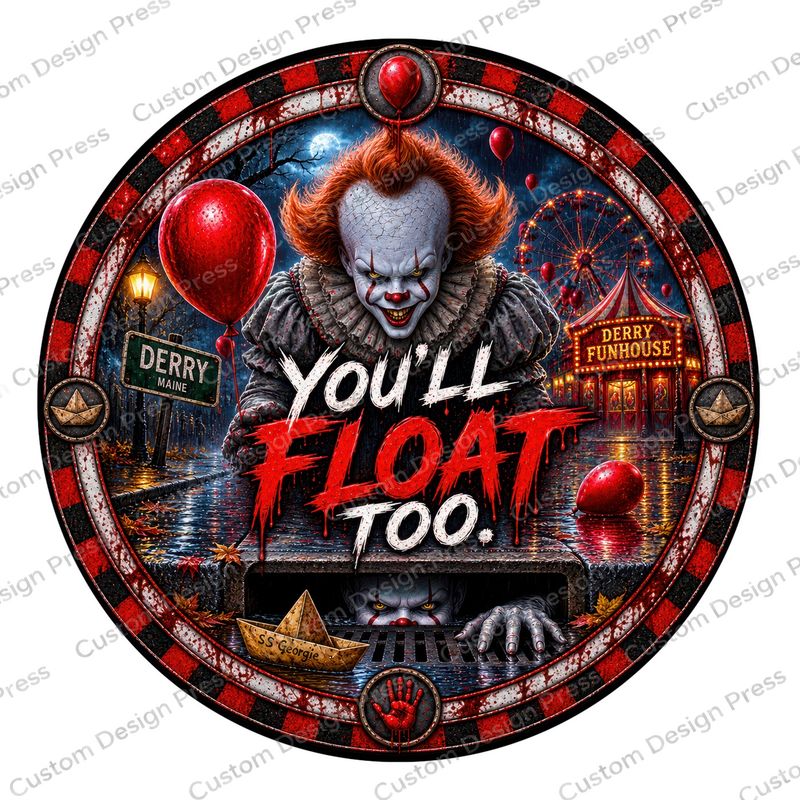 You’ll Float Too Pennywise Balloon Scene Wreath Center Round