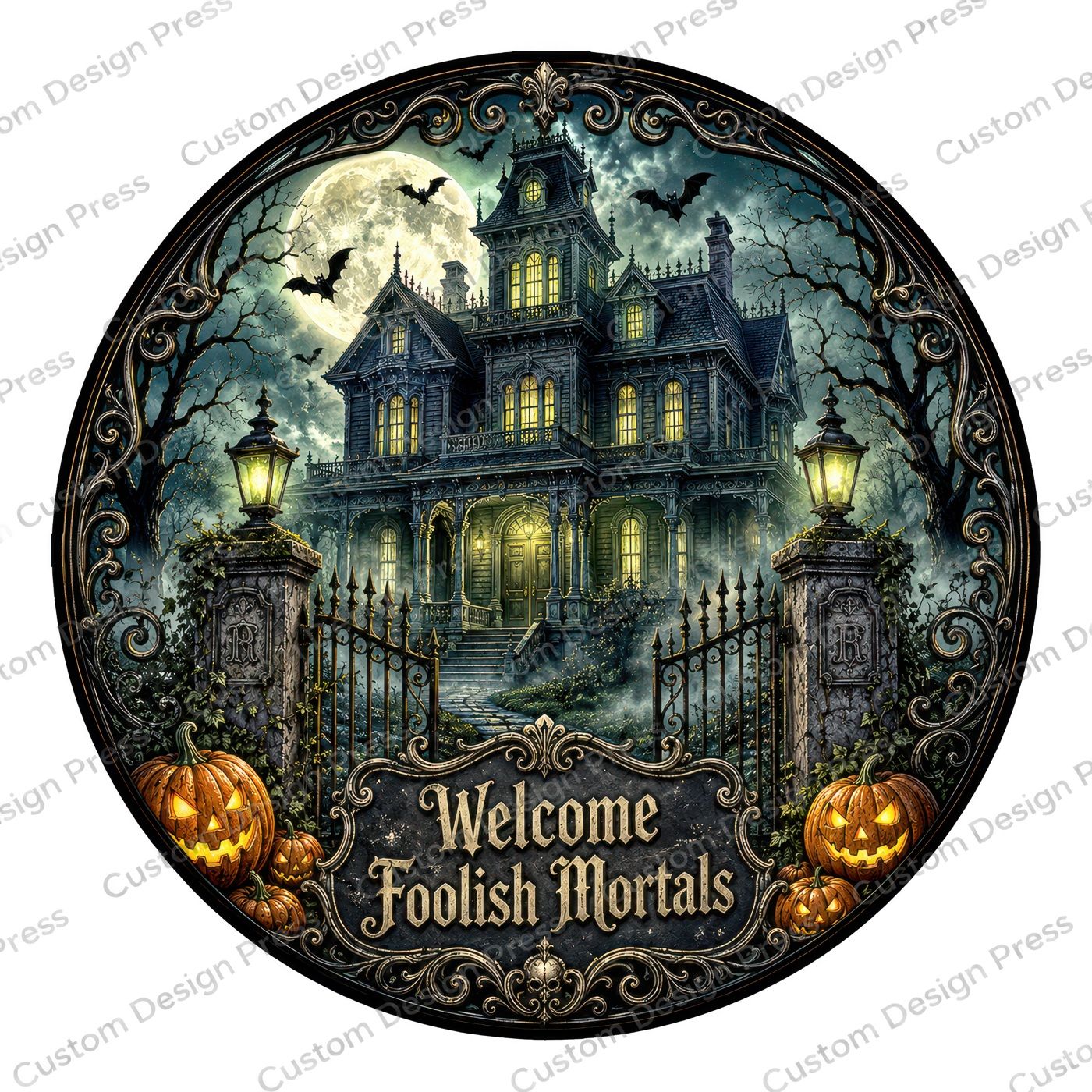 Welcome Foolish Mortals Haunted Mansion Wreath Center Round