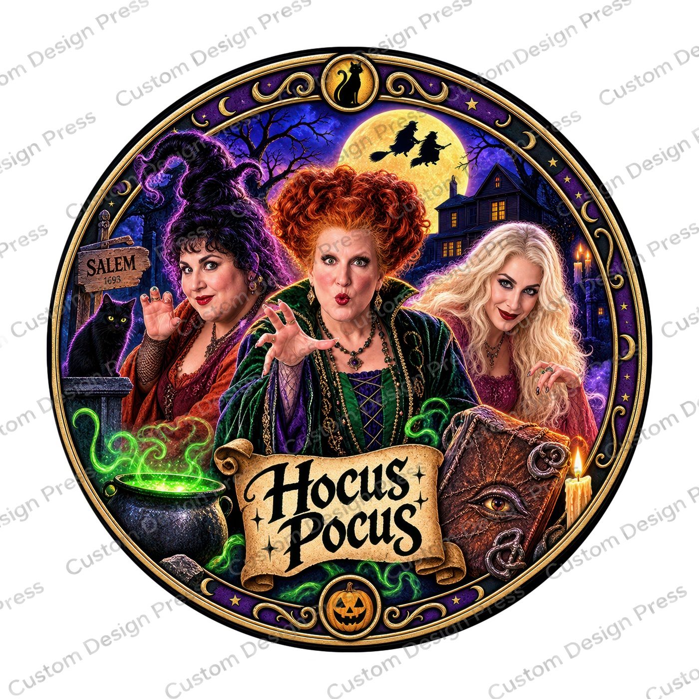 Hocus Pocus Witch Trio Portrait Wreath Center Round