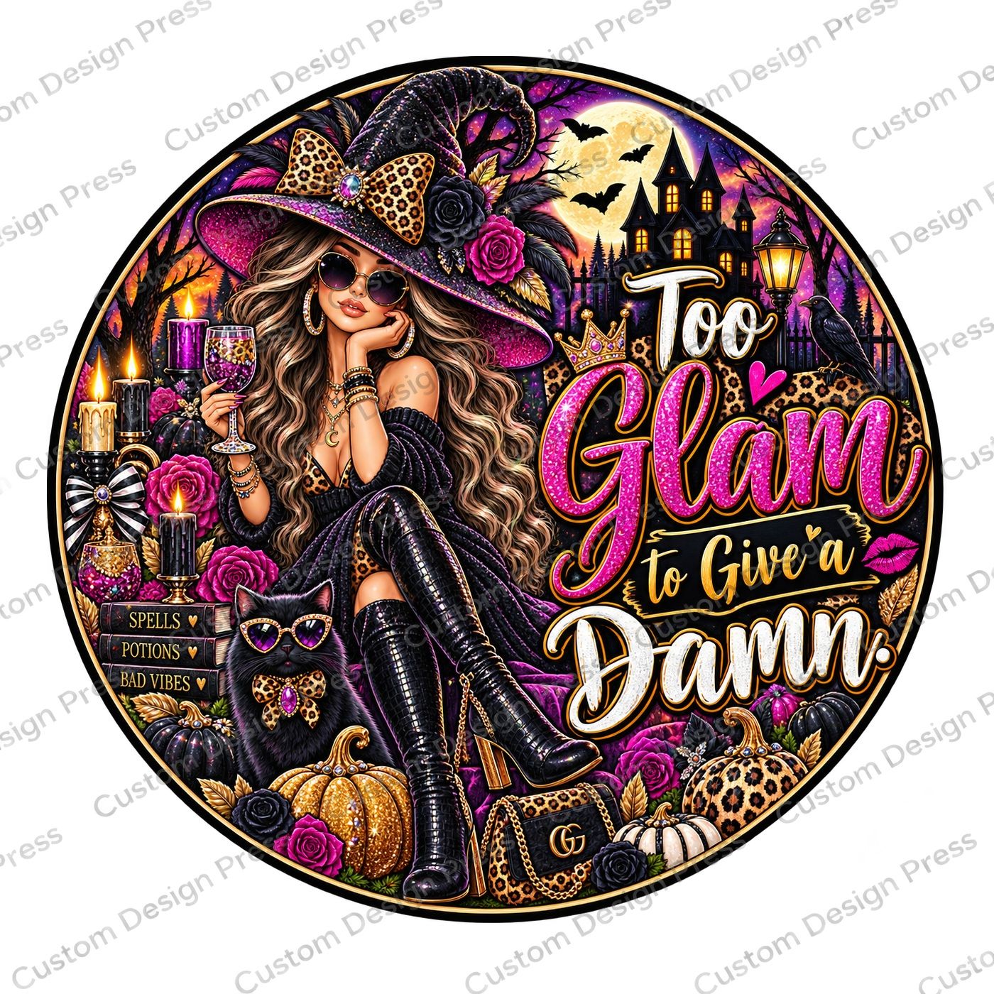 Too Glam to Give a Damn Witch Wreath Center Round
