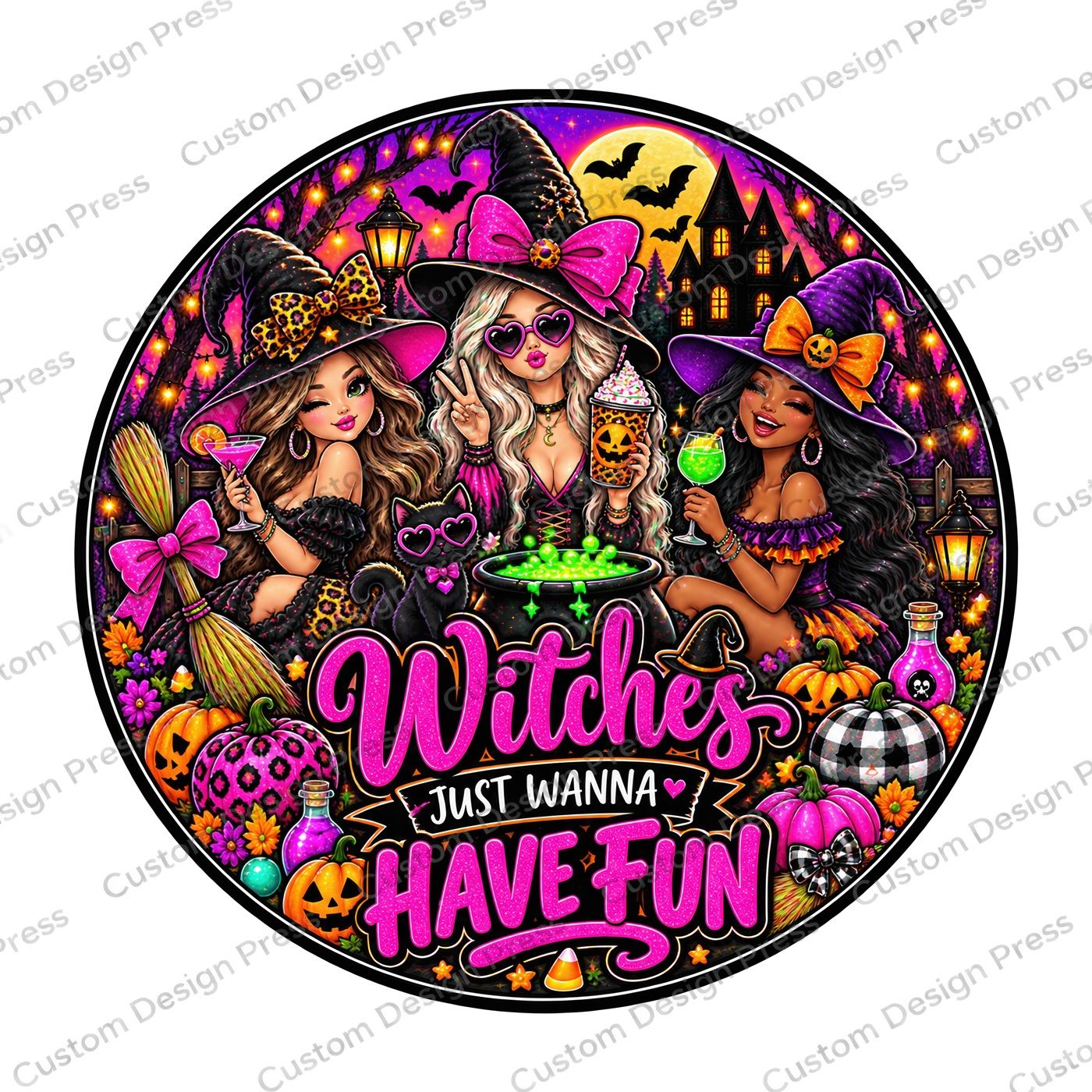Witches Just Wanna Have Fun Wreath Center Round